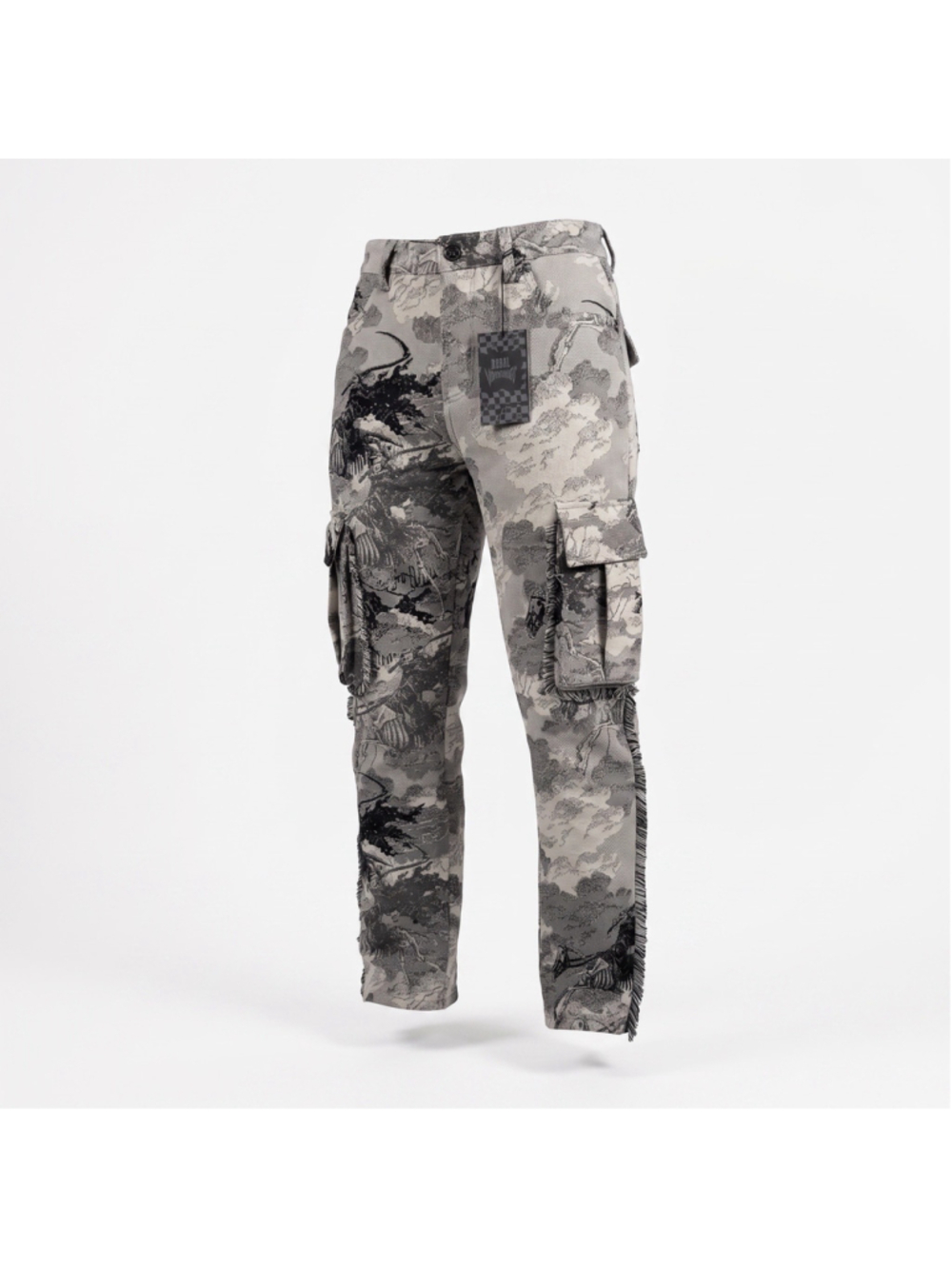 Rebel Vengeance Grim Reaper Tapestry Cargo Pants Gray Black Skeleton Trim Men 28